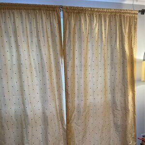 2 Custom 48W x 90L Gold with Light Brown Embroidered Dots DUPIONI SILK Drapes